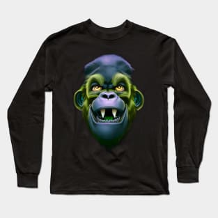 Evil Monkey Face Green Long Sleeve T-Shirt